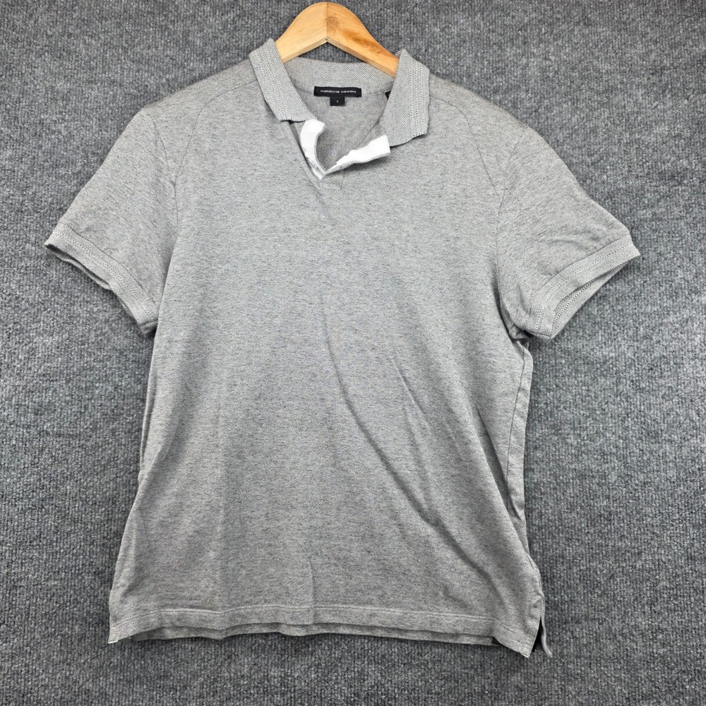 Porsche Design Mens Hidden Placket Polo Shirt Grey Short‎ Sleeve Small 202-JY236